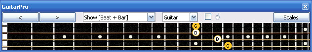 GuitarPro6 G major arpeggio 4G1 box shape at 12