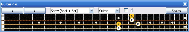 GuitarPro6 A minor srpeggio (3nps) : 3Am1Gm box shape at 12