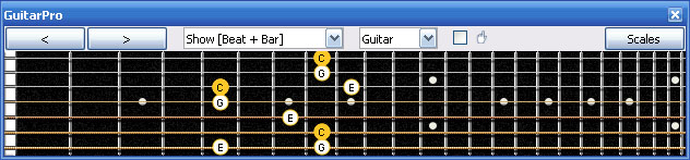 GuitarPro6 C major arpeggio (3nps) : 6G3G1 box shape