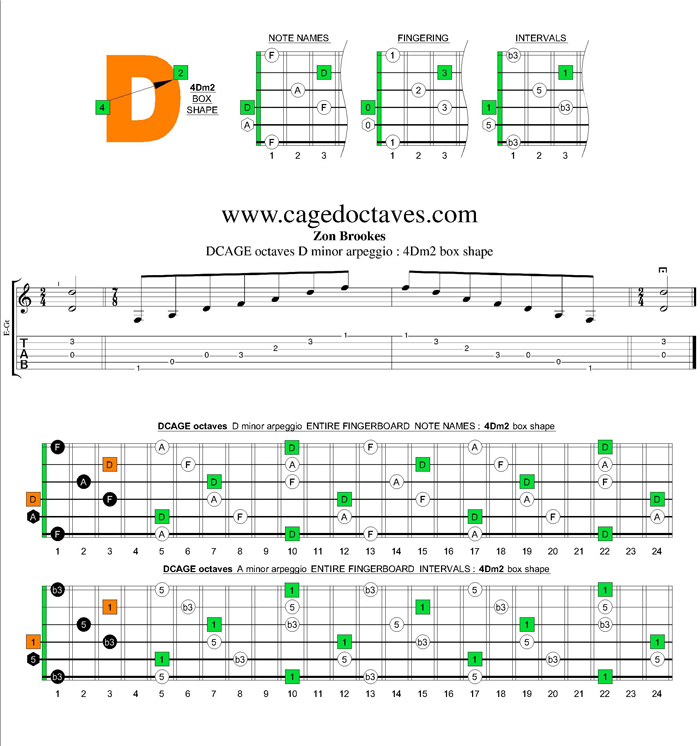 DCAGE octaves D minor arpeggio : 4Dm2 box shape