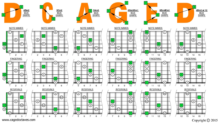 DCAGE octaves D minor arpeggio box shapes