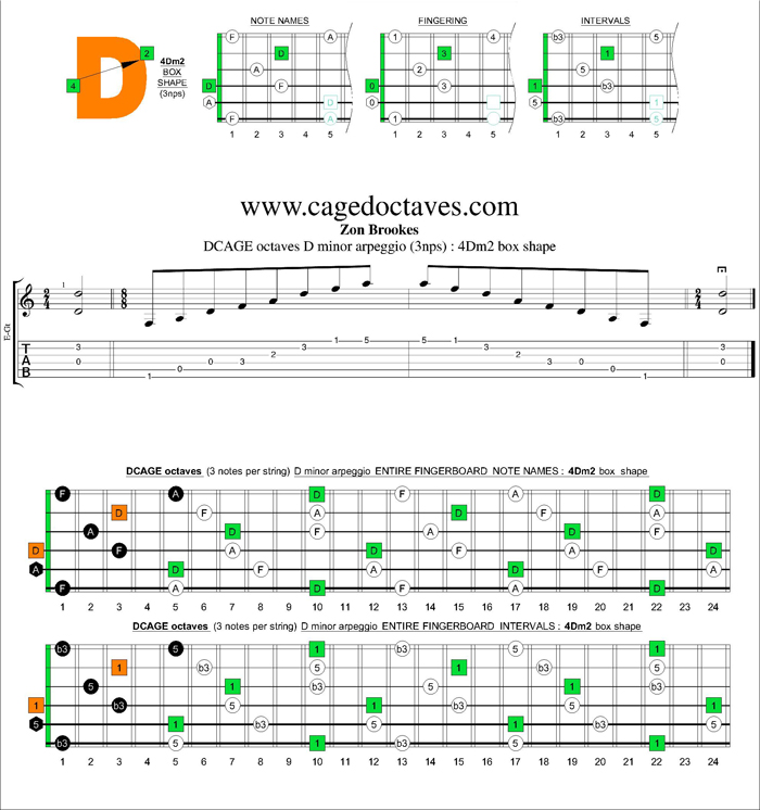 DCAGE octaves D minor arpeggio (3nps) : 4Dm2 box shape