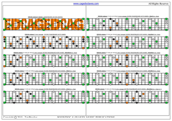 EDCAG octaves E minor arpeggio (3nps) box shapes : fretboard notes