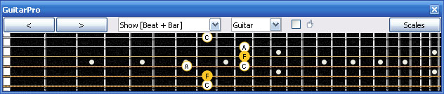 GuitarPro6 F major arpeggio (3nps) : 5A3 box shape