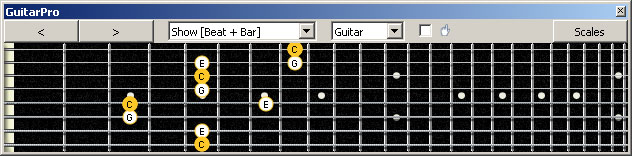 GuitarPro6 C major arpeggio (3nps) : 8A5A3G1 box shape