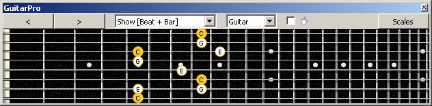 GuitarPro6 C major arpeggio (3nps) : 8G6G3G1 box shape