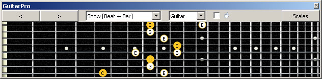 GuitarPro6 C major arpeggio (3nps) : 8G6E4E1 box shape