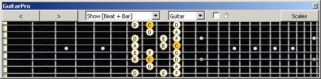 GuitarPro6 C ionian mode (major scale) : 6E4E1 box shape