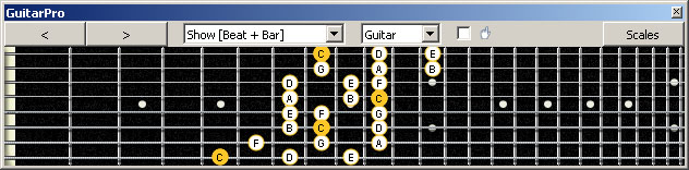 GuitarPro6 3nps C ionian mode (major scale) : 8G6E4E1 box shape