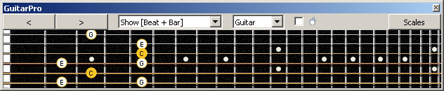 GuitarPro6 C major arpeggio: 5A3 box shape
