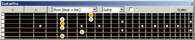 GuitarPro6 C major arpeggio: 3G1 box shape