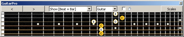 GuitarPro6 C major arpeggio: 6D4D2 box shape