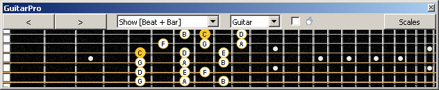 GuitarPro6 (Drop D) 3nps C ionian mode (major scale) : 3G1 box shape