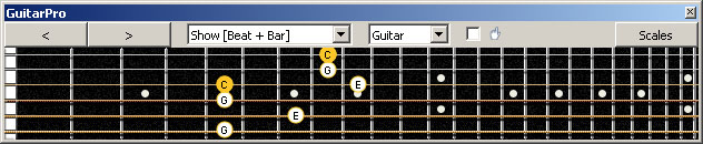 GuitarPro6 (Drop D) 3nps C major arpeggio : 3G1 box shape