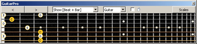 GuitarPro6 (7-string Drop A) C major arpeggio: 7B5B2 box shape