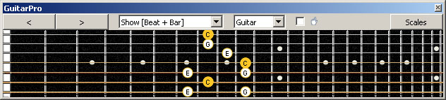 GuitarPro6 (7-string Drop A) C major arpeggio: 6E4E1 box shape