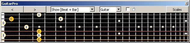 GuitarPro6 (7 string : Drop A) C major arpeggio (3nps) : 7B5B2 box shape