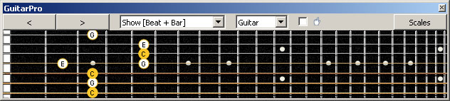 GuitarPro6 (7 string : Drop A) C major arpeggio (3nps) : 7B5A3 box shape
