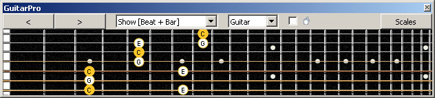 GuitarPro6 (7 string : Drop A) C major arpeggio (3nps) : 7A5A3G1 box shape
