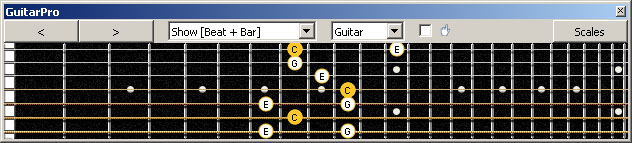 GuitarPro6 (7 string : Drop A) C major arpeggio (3nps) : 6E4E1 box shape