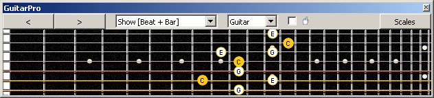 GuitarPro6 (7 string : Drop A) C major arpeggio (3nps) : 6E4D2 box shape
