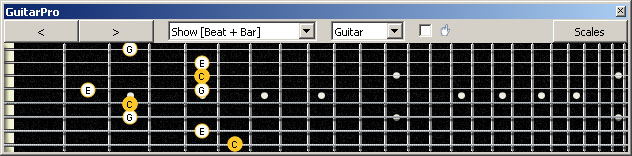 GuitarPro6 (8 string : Low G) C major arpeggio : 8A5A3 box shape