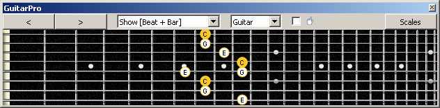 GuitarPro6 (8 string : Low G) C major arpeggio : 6E4E1 box shape
