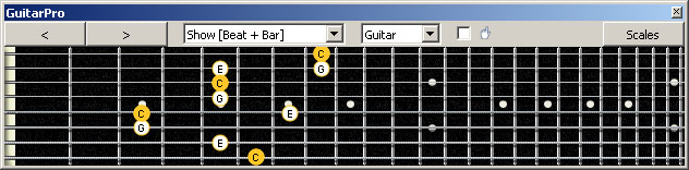GuitarPro6 3nps C major arpeggio : 8A5A3G1 box shape