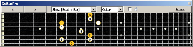 GuitarPro6 3nps C major arpeggio : 8F#6G3G1 box shape