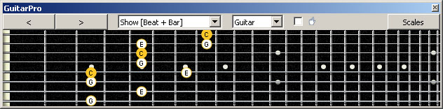 GuitarPro6 C major arpeggio (3nps) : 5A3G1 box shape