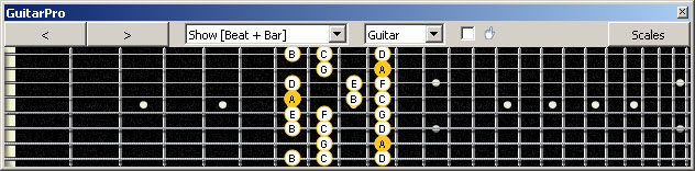 GuitarPro6 (8 string : Drop E) A minor scale (aeolian mode) : 7Dm4Dm2 box shape