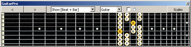 GuitarPro6 (8 string : Drop E) A minor scale (aeolian mode) : 5Am3 box shape at 12