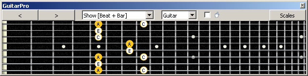 GuitarPro6 (8 string : Drop E) A minor arpeggio : 8Em6Em4Em1 box shape