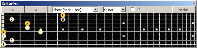 GuitarPro6 (8 string : Drop E) A minor arpeggio (3nps) : 5Am3Gm1 box shape