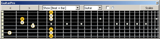 GuitarPro6 (8 string : Drop E) A minor arpeggio (3nps) : 8Gm6Gm3Gm1 box shape