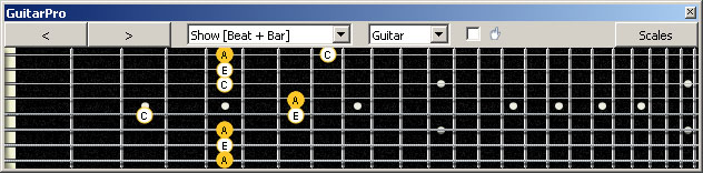 GuitarPro6 (8 string : Drop E) A minor arpeggio (3nps) : 8Em6Em4Em1 box shape