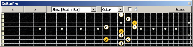 GuitarPro6 (8 string : Drop E) A minor arpeggio (3nps) : 7Bm5Am3 box shape
