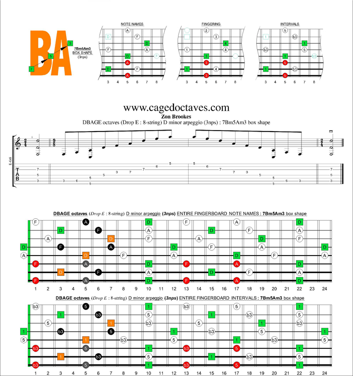 DBAGE octaves (8-string : Drop E) D minor arpeggio (3nps) : 7Bm5Am3 box shape