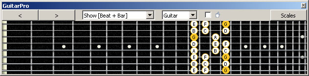 GuitarPro6 (8-string: Drop E) G mixolydian mode : 8G6G3G1 box shape at 12 pdf