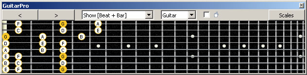 GuitarPro6 (8 string : Drop E) G mixolydian mode 3nps : 8G6G3G1 box shape