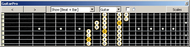 GuitarPro6 (8 string : Drop E) G mixolydian mode 3nps : 7B5A3 box shape