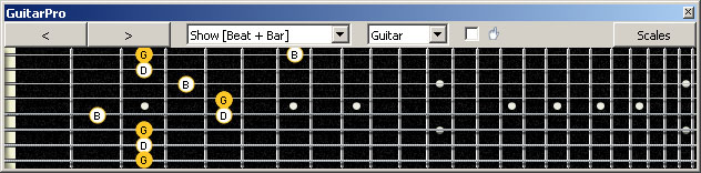 GuitarPro6 (8 string : Drop E) G major arpeggio (3nps) : 8E6E4E1 box shape