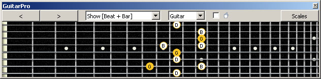 GuitarPro6 (8 string : Drop E) G major arpeggio (3nps) : 7B5A3 box shape