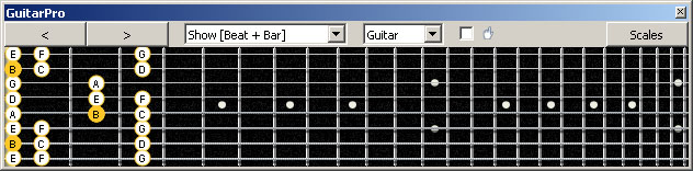 GuitarPro6 (8 string : Drop E) B locrian mode : 7B5B2 box shape