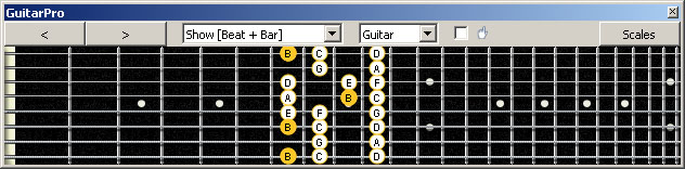 GuitarPro6 (8 string : Drop E) B locrian mode : 8E6E4E1 box shape