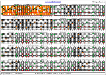 BAGED octaves (8-string: Drop E) fingerboard B locrian mode 3nps: fretboard intervals pdf
