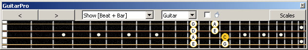 GuitarPro6 fingerboard C pentatonic major scale : 3C* box shape at 12