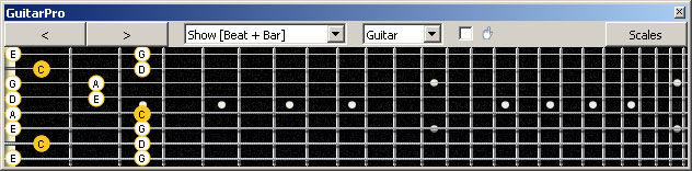 GuitarPro6 (8 string : Drop E) C pentatonic major scale : 7B5B2 box shape