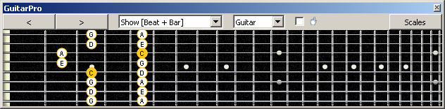 GuitarPro6 (8 string : Drop E) C pentatonic major scale : 5A3 box shape