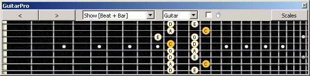 GuitarPro6 (8 string : Drop E) C pentatonic major scale : 7D4D2 box shape